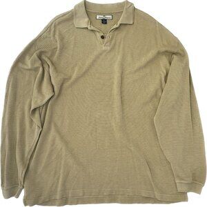 Tommy Bahama Polo Shirt XL Mustard Yellow Long Sleeve Silk Cotton